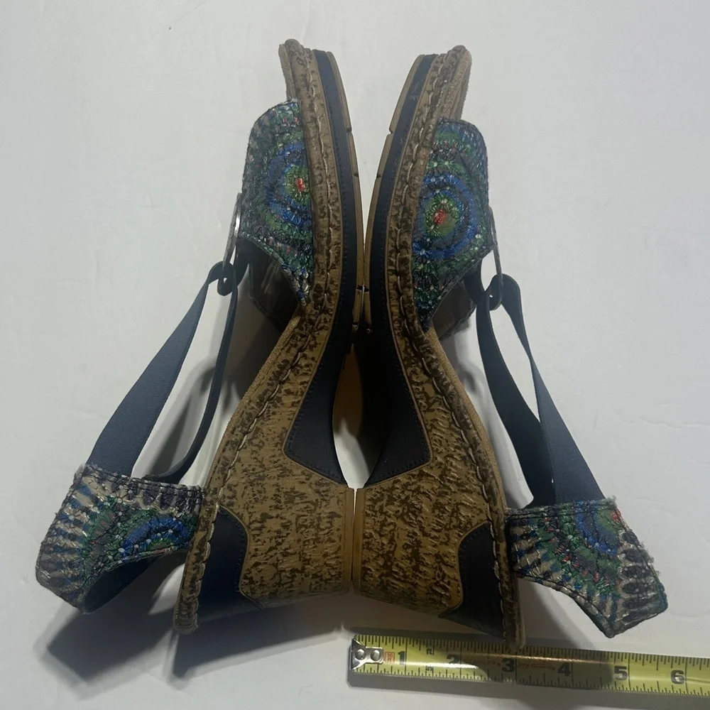 Rieker Roberta Peacock Colorful heeled wedge Sandals metallic ring elastic strap